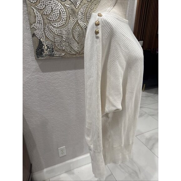 Ralph Lauren Women's Ribbed Ivory Sweater W/Gold Button Detail L - Picture 3 of 8
